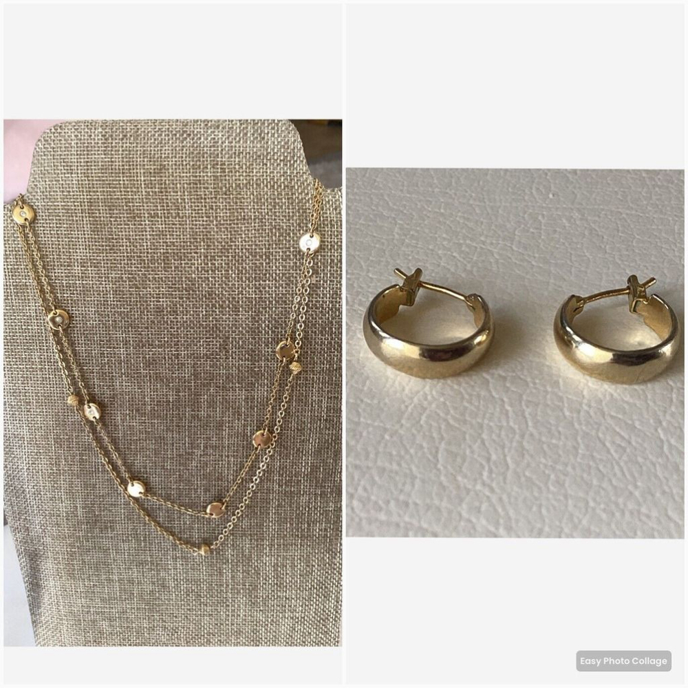 Jewelry Lot Monet 3 piece; 2 Gold Tone Chain Necklaces & Huggie Hoop Earrings